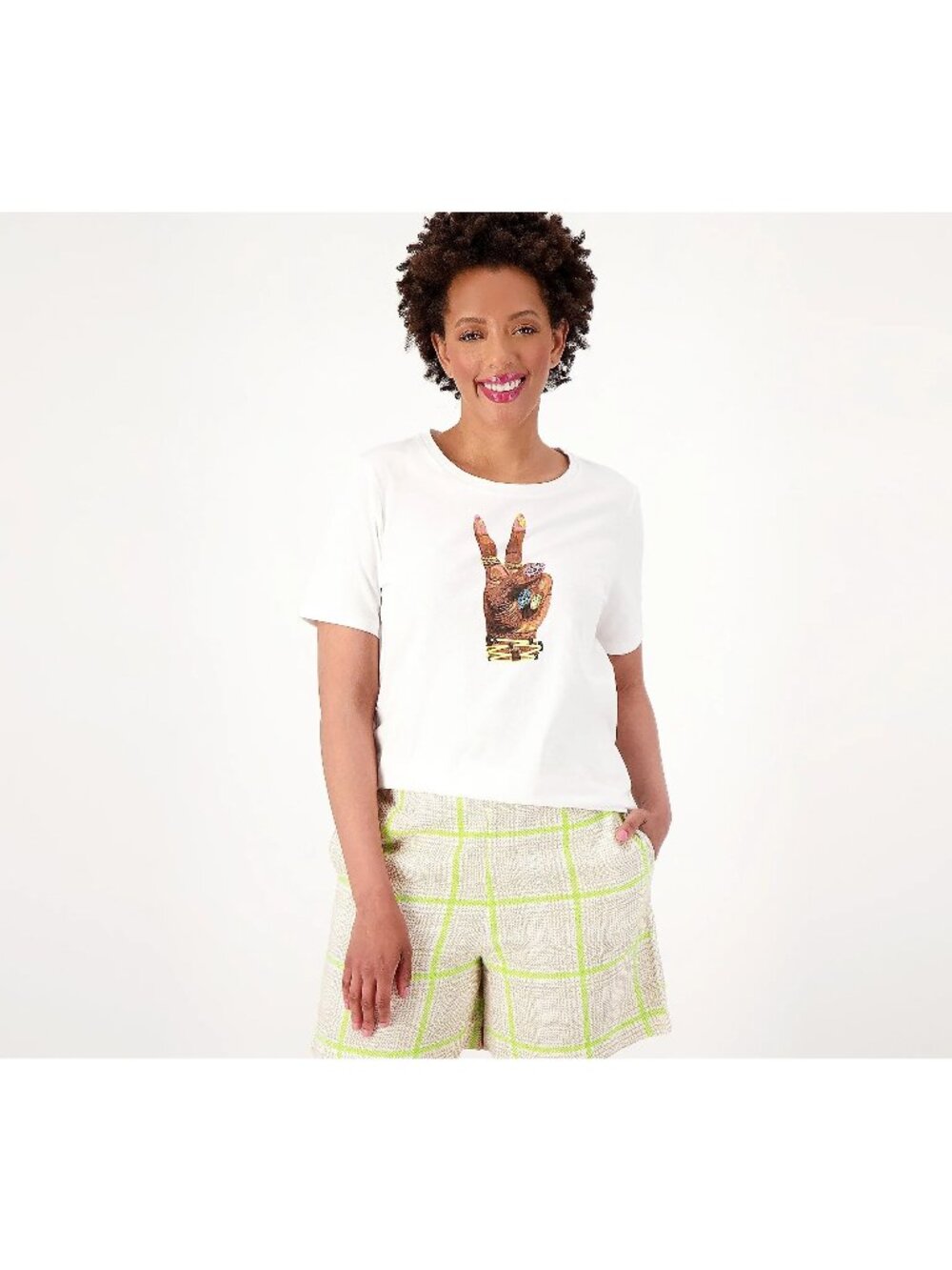 Studio Park x Vanessa Herring Graphic Tee Large White Peace Sign Jewelry Basic